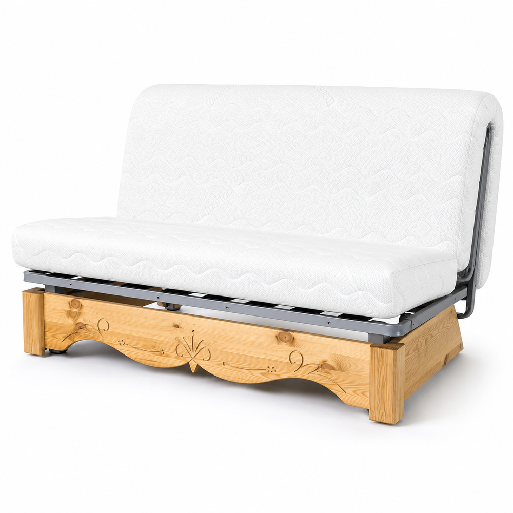 Canapé convertible BZ épicéa massif sculpté 140 x 190 cm courchevel gris | Aspin