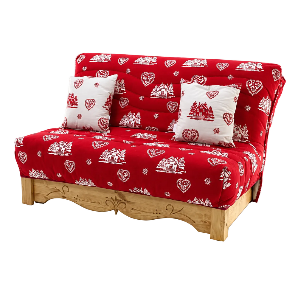 Canapé convertible BZ pin massif sculpté 140 x 190 cm coeurchevel rouge Aspin