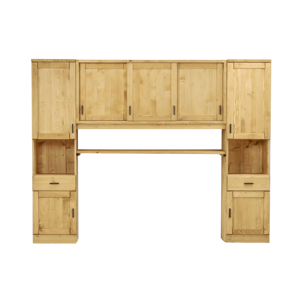 Pont de lit 3 portes coulissantes et 2 colonnes en bois massif