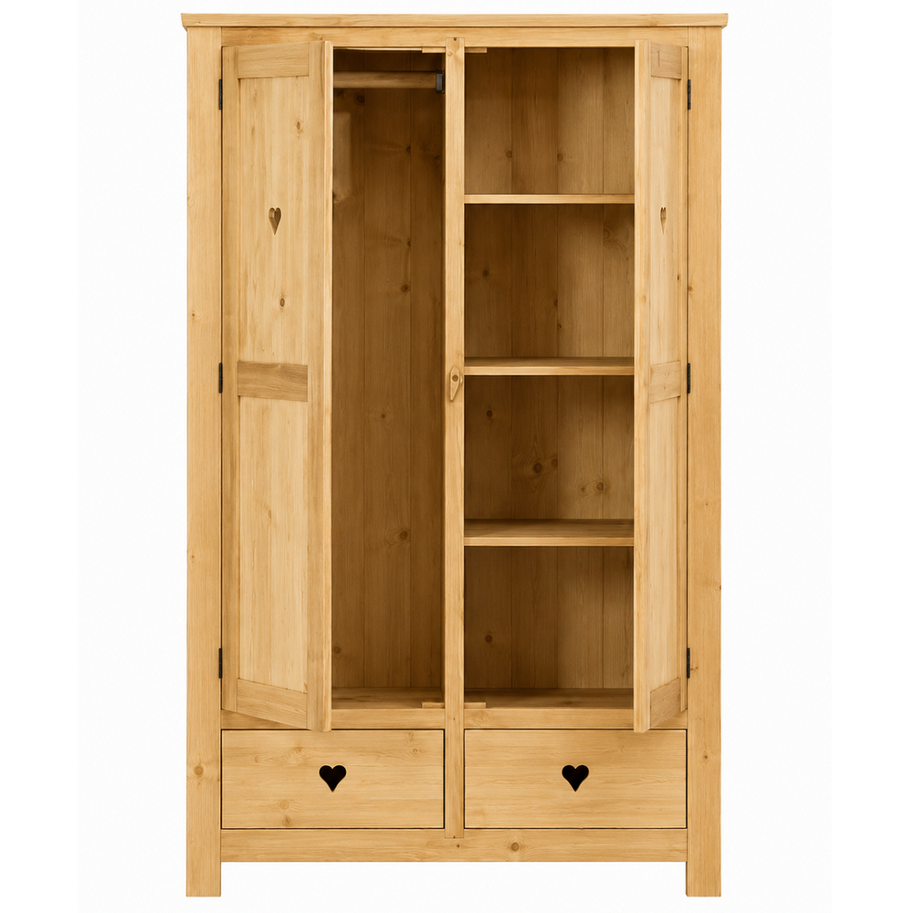 Armoire avec coeur 2 portes + 2 tiroirs en épicéa massif huilé miel | TERROIR