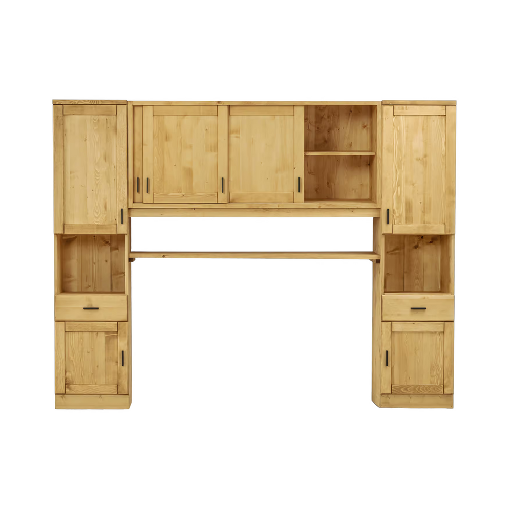 Pont de lit 3 portes coulissantes et 2 colonnes en bois massif