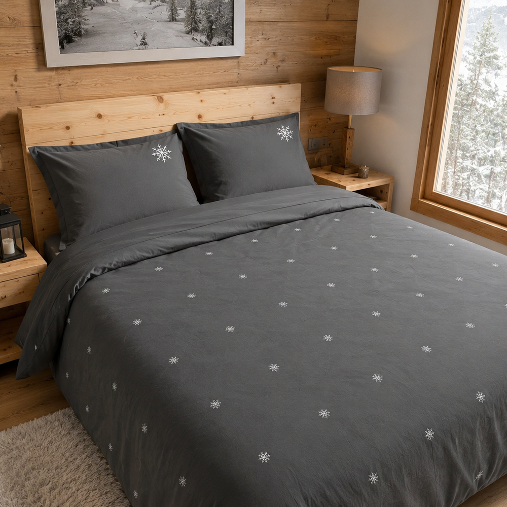 Housse de couette 240 x 220cm neige ardoise | Flocons de nuit