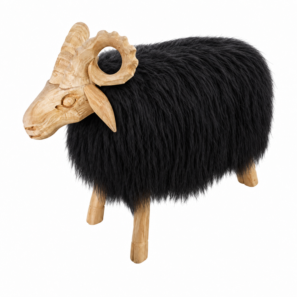 Mouton sculpté noir grand modèle - Maison Yak