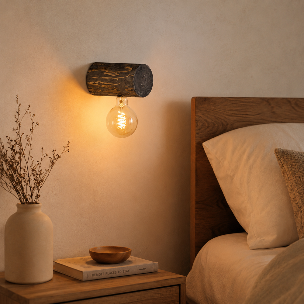 Applique murale CORE en pin whisky et lin