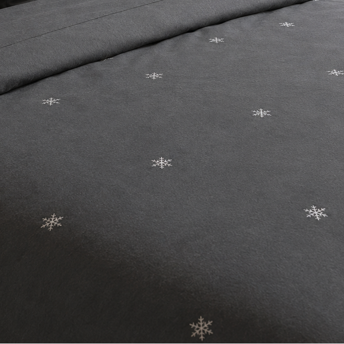 Housse de couette 240 x 220cm neige ardoise | Flocons de nuit