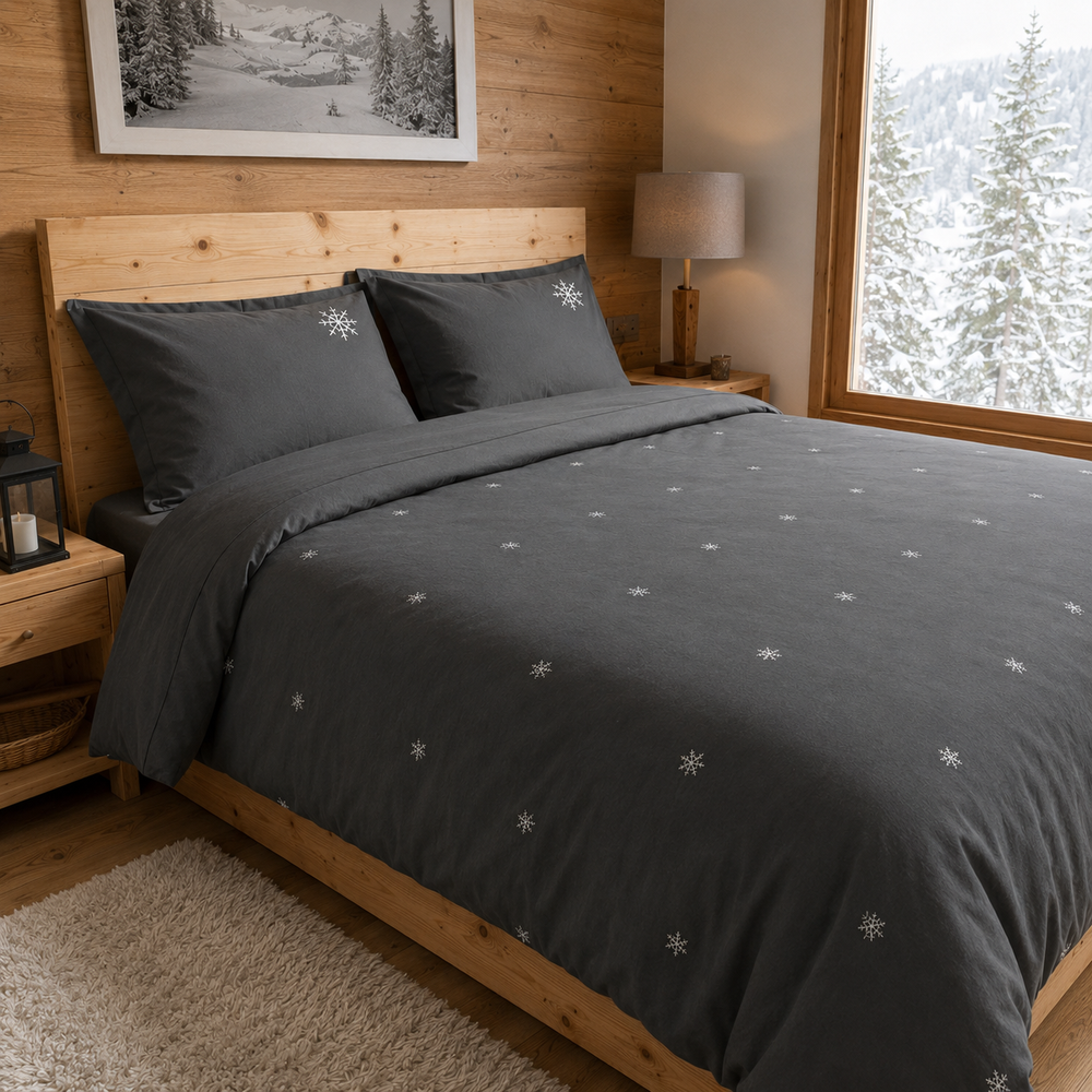 Housse de couette 240 x 220cm neige ardoise | Flocons de nuit