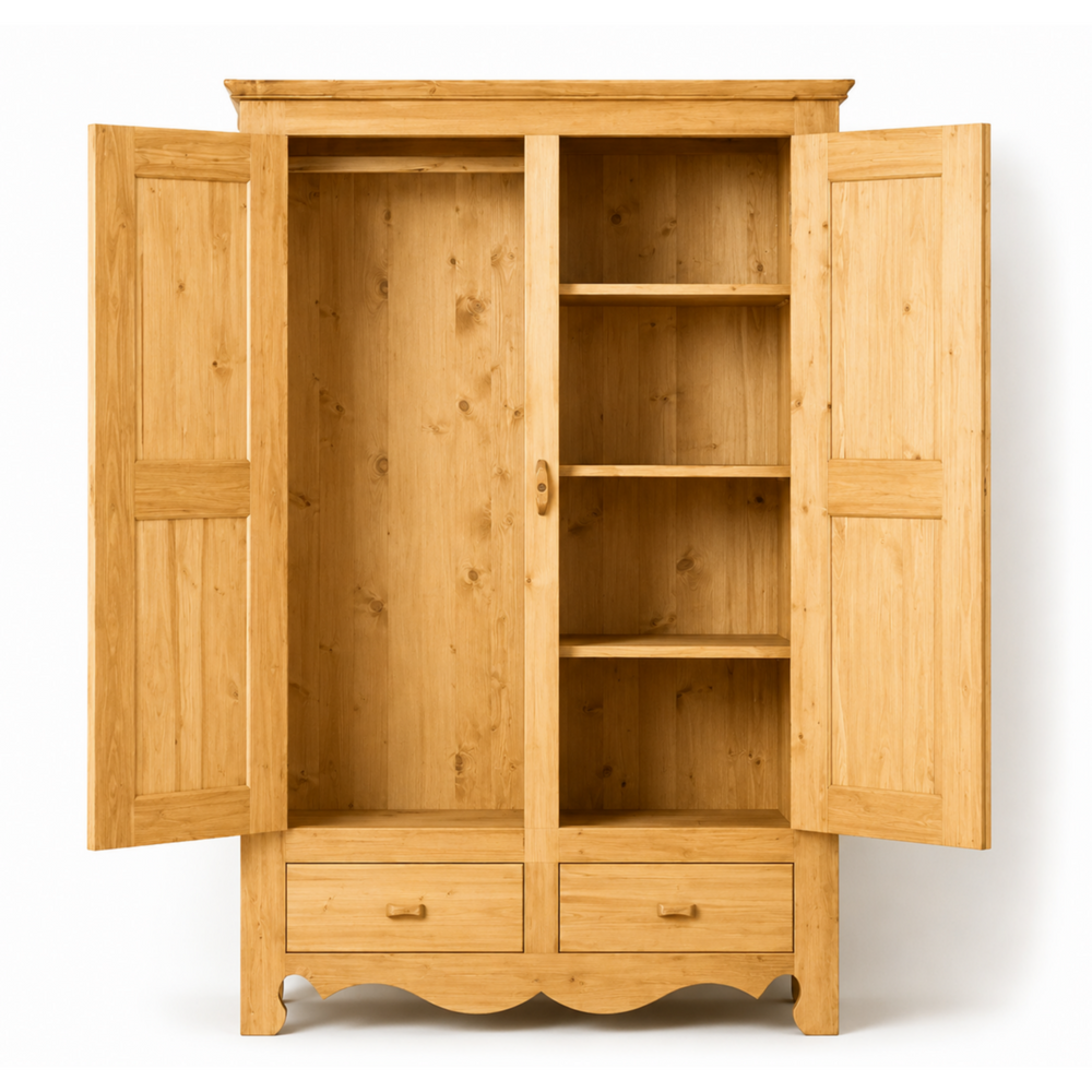Armoire 2 portes, 2 tiroirs en épicéa massif huilé miel | OREGON