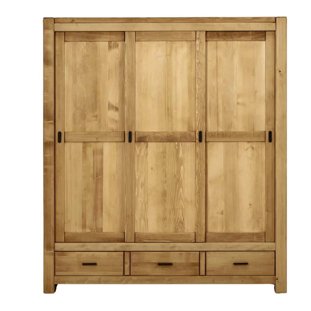Armoire trois portes coulissantes en épicéa massif huilé miel | DIBONA-4