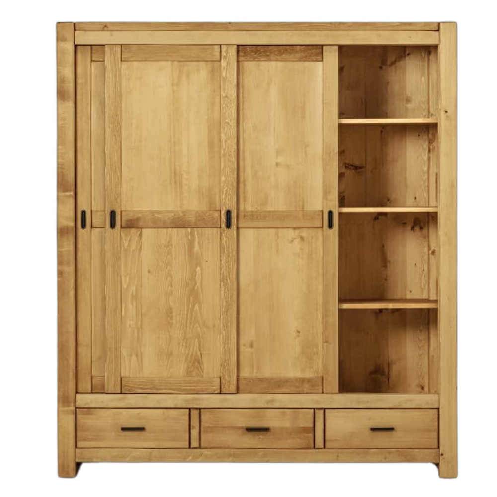 Armoire trois portes coulissantes en épicéa massif huilé miel | DIBONA -