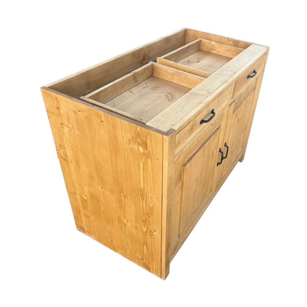Meuble bas ARAVIS 120 cm deux tiroirs deux portes de rangement bois massif