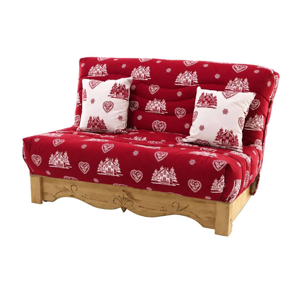 Canapé convertible BZ épicéa massif sculpté 140 x 190 cm courchevel grenat | Aspin