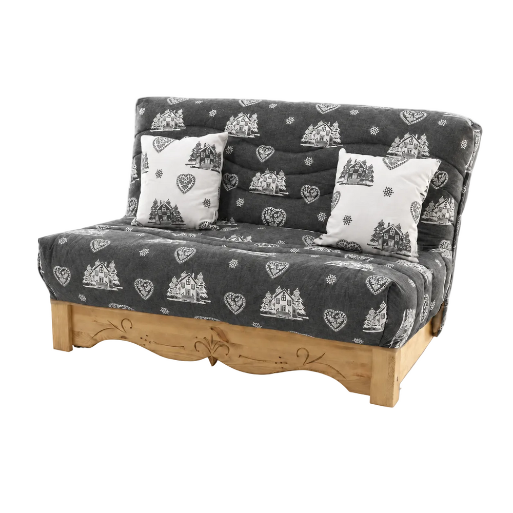 Canapé convertible BZ épicéa massif sculpté 140 x 190 cm courchevel gris | Aspin