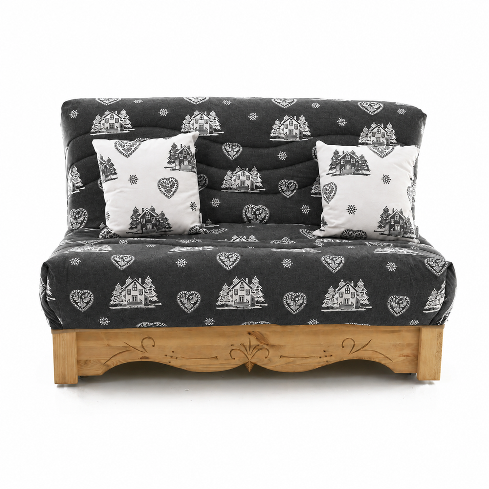 Canapé convertible BZ épicéa massif sculpté 140 x 190 cm courchevel gris | Aspin