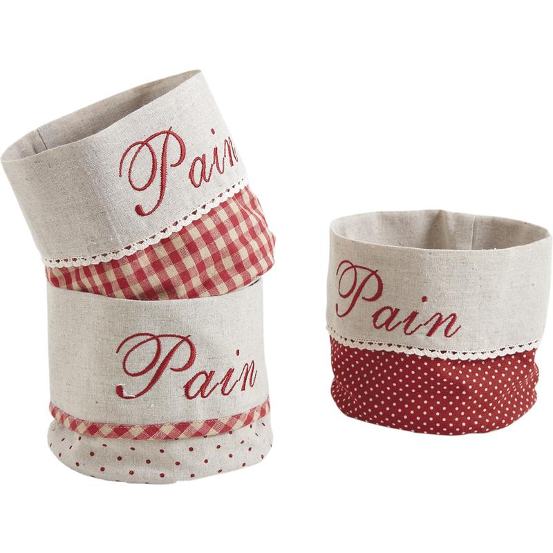 Lot de 3 corbeilles à pain en coton et lin ø15 x h15 cm