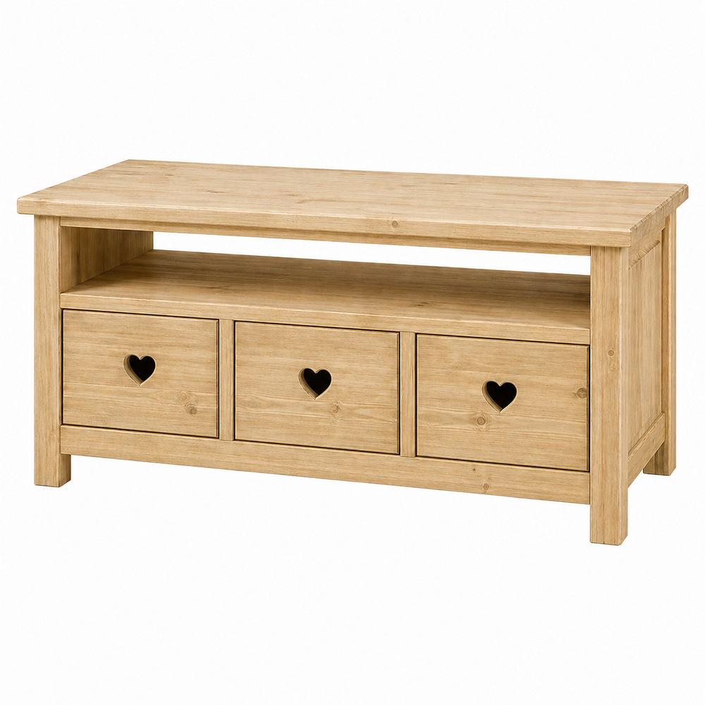 Table basse 3 tiroir traversants avec coeur et niche - Terroir