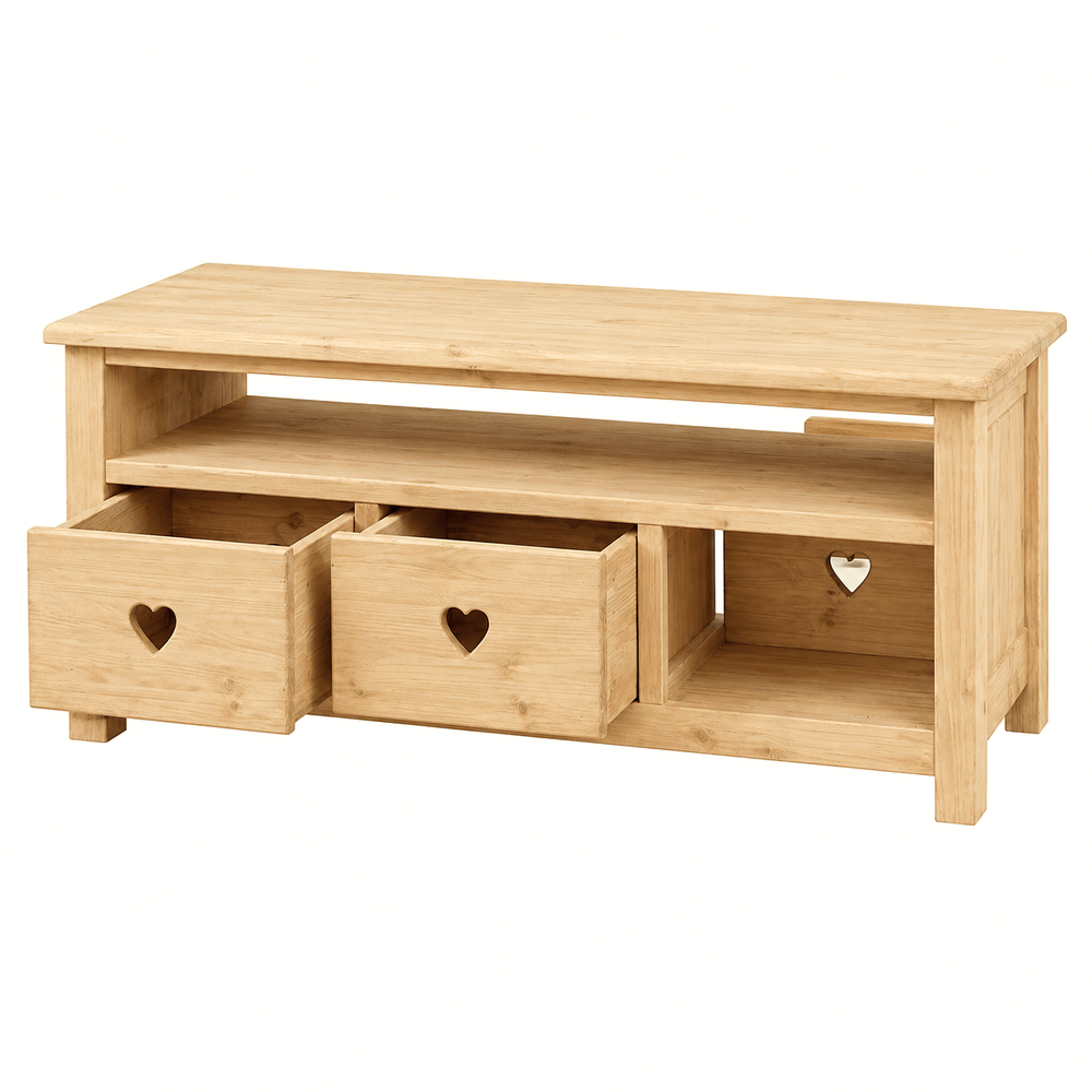 Table basse 3 tiroir traversants avec coeur et niche - Terroir