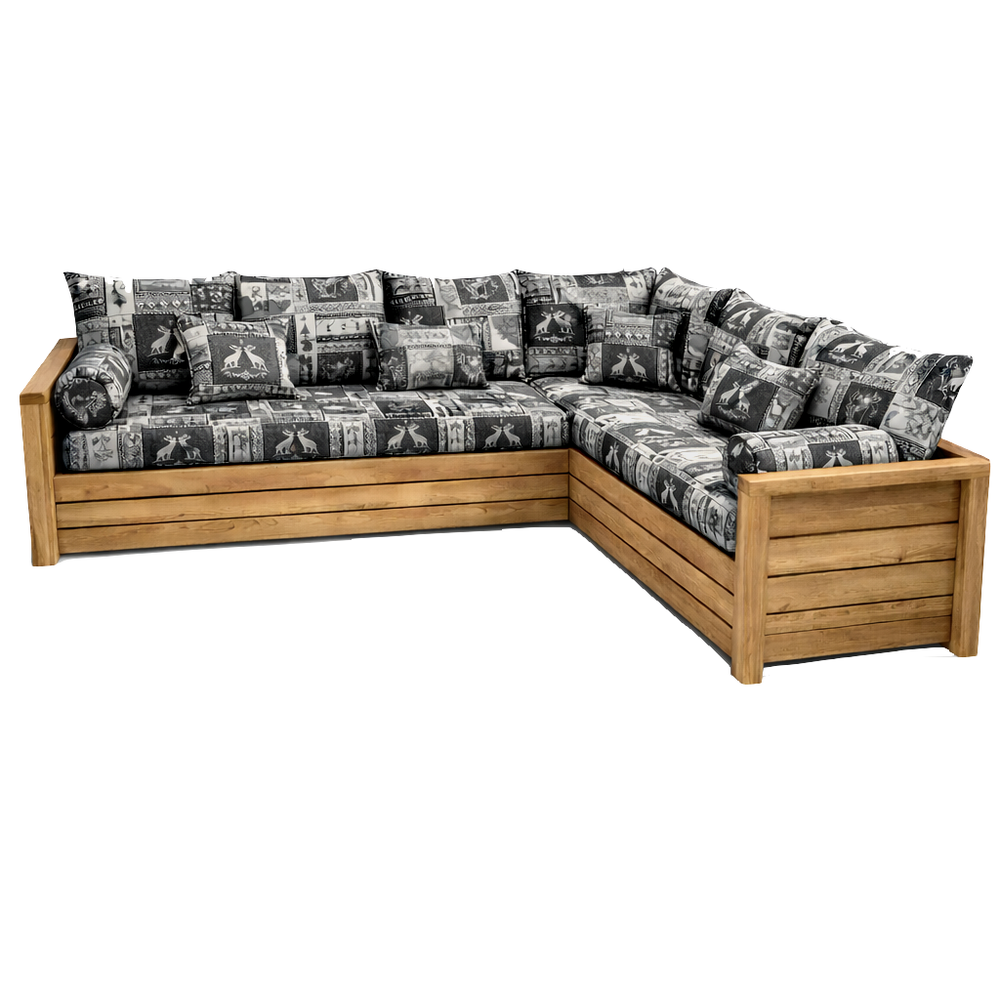 Canapé NORDIC Chambéry gris avec angle à droite en épicéa massif brossé finition miel