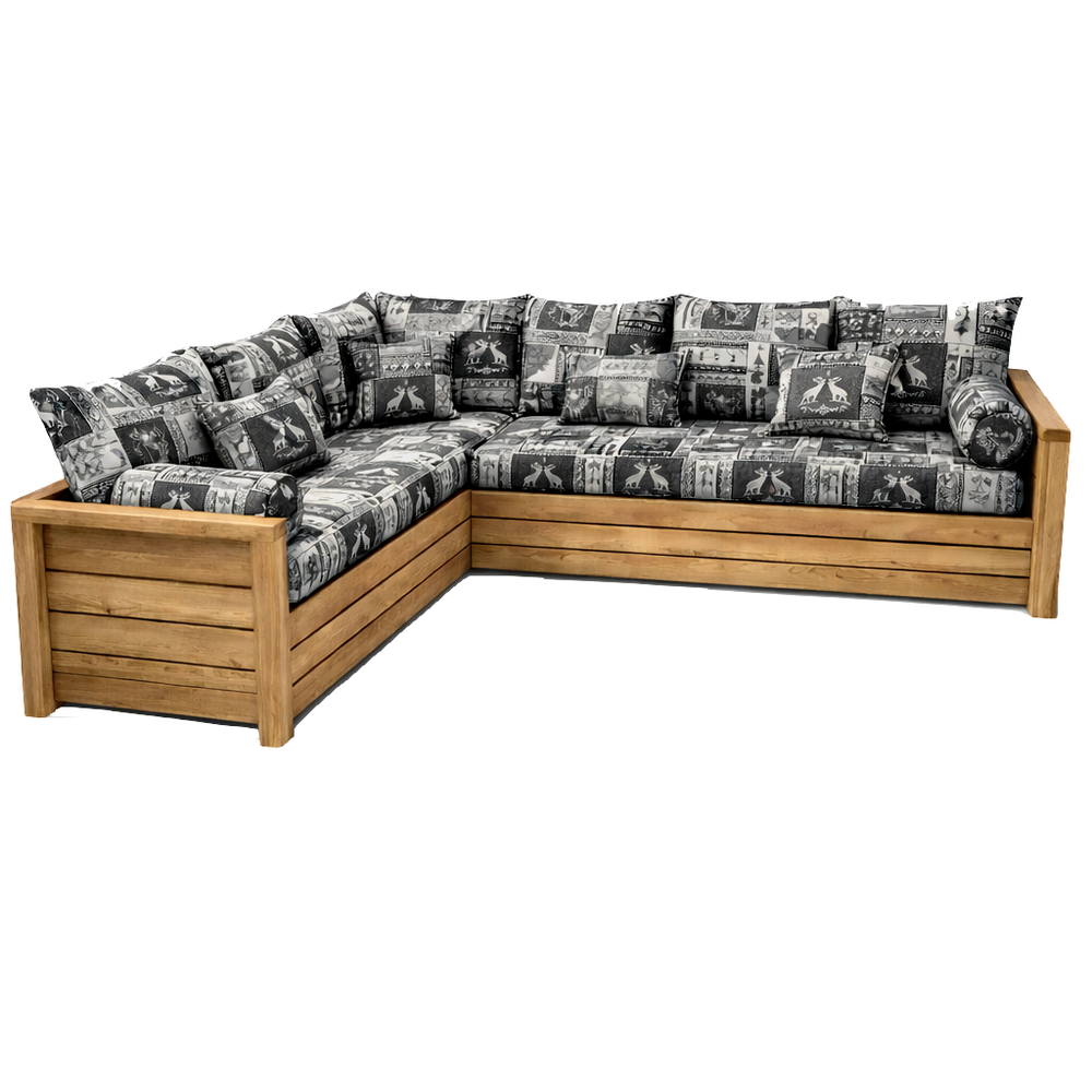 Canapé NORDIC Chambéry gris avec angle à gauche en épicéa massif brossé finition miel