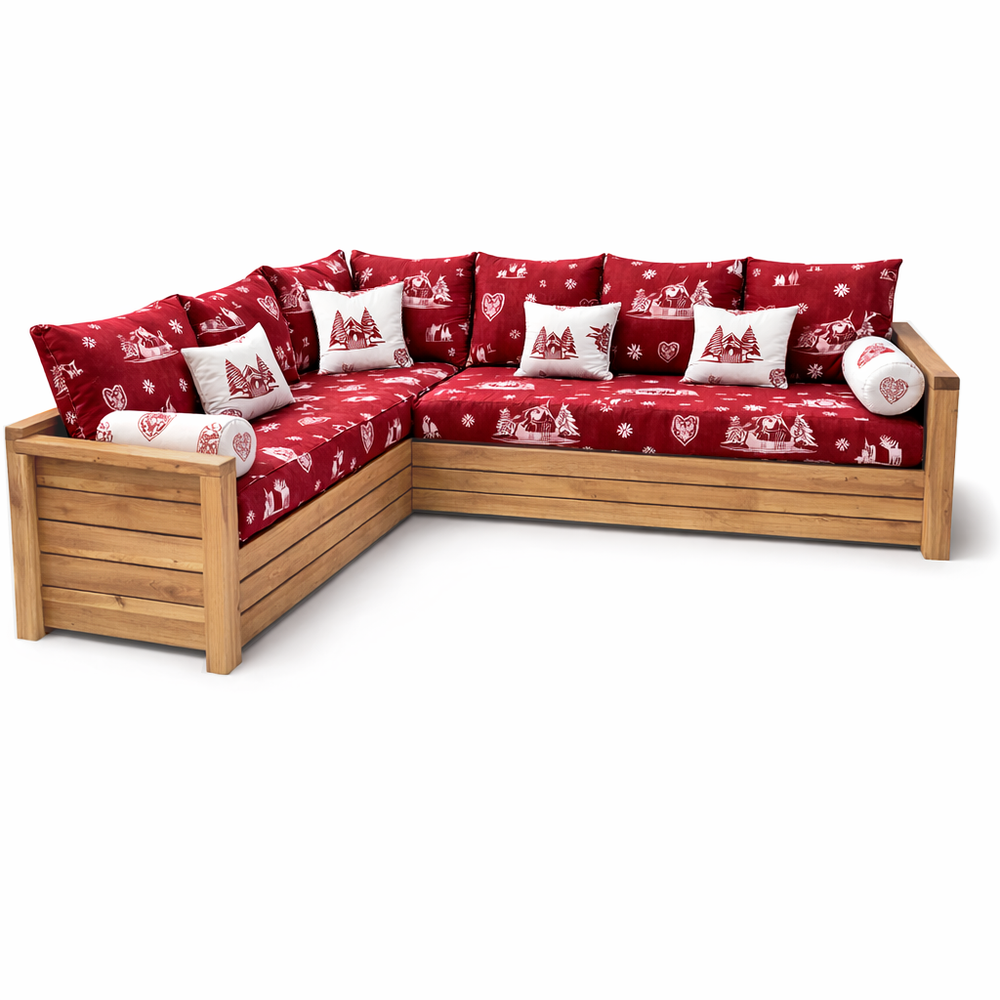 Canapé NORDIC Courchevel avec angle à gauche en épicéa massif brossé finition miel