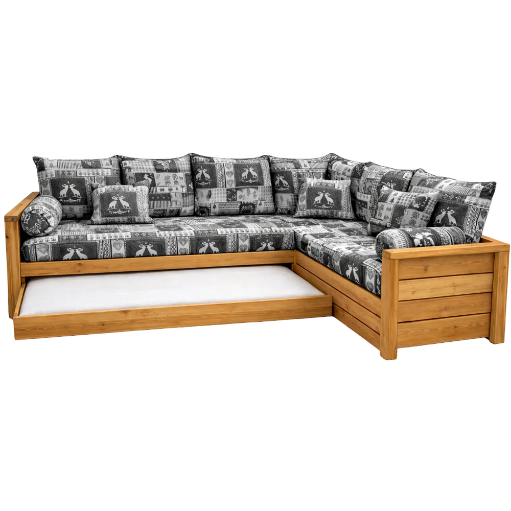 Canapé gigogne NORDIC Chambéry gris avec angle à droite en pin massif brossé miel