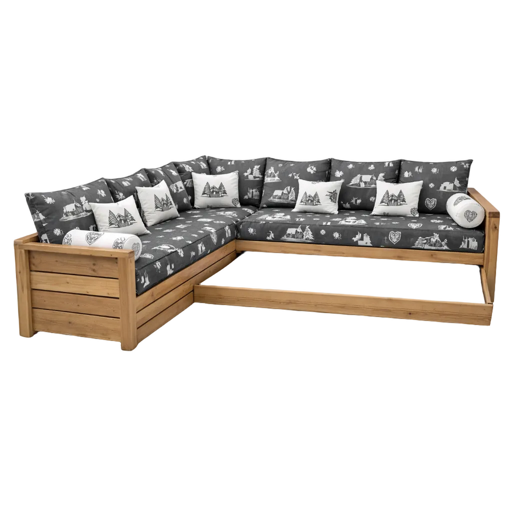 Canapé gigogne NORDIC Courchevel gris avec angle à gauche en pin massif brossé miel