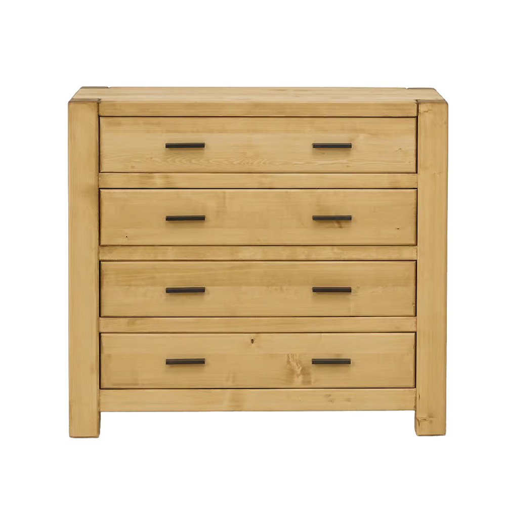 Commode 100 cm quatre tiroirs en épicéa massif huilé miel | DIBONA