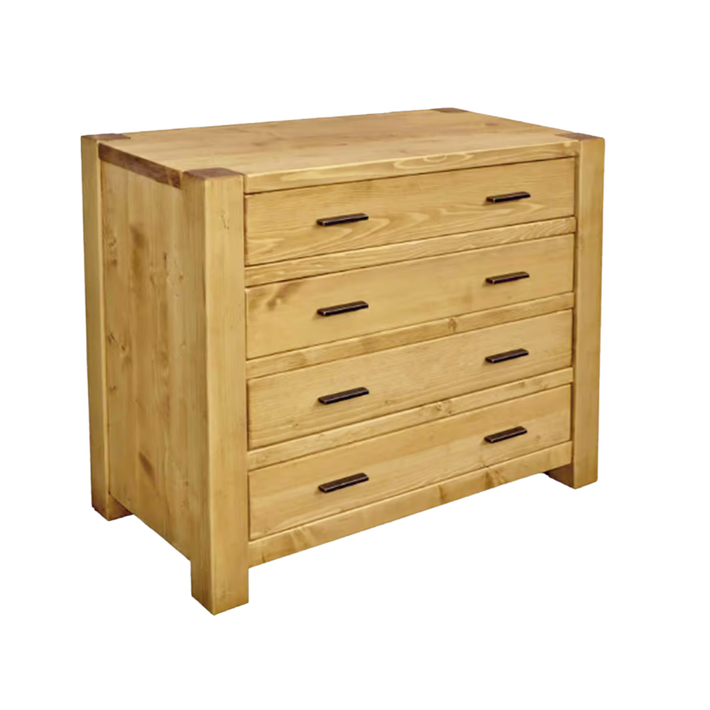 Commode 100 cm quatre tiroirs en épicéa massif huilé miel | DIBONA