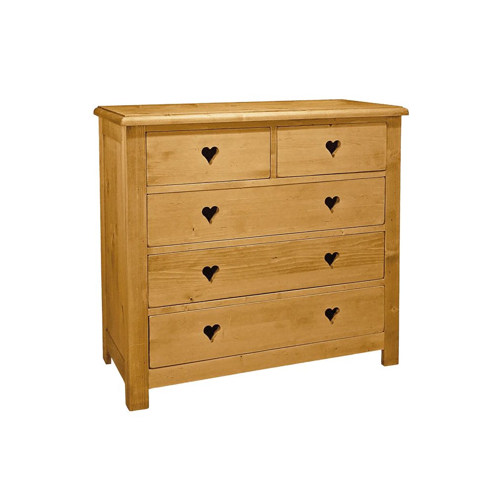Commode 5 tiroirs coeur en épicéa massif huilé miel | OREGON