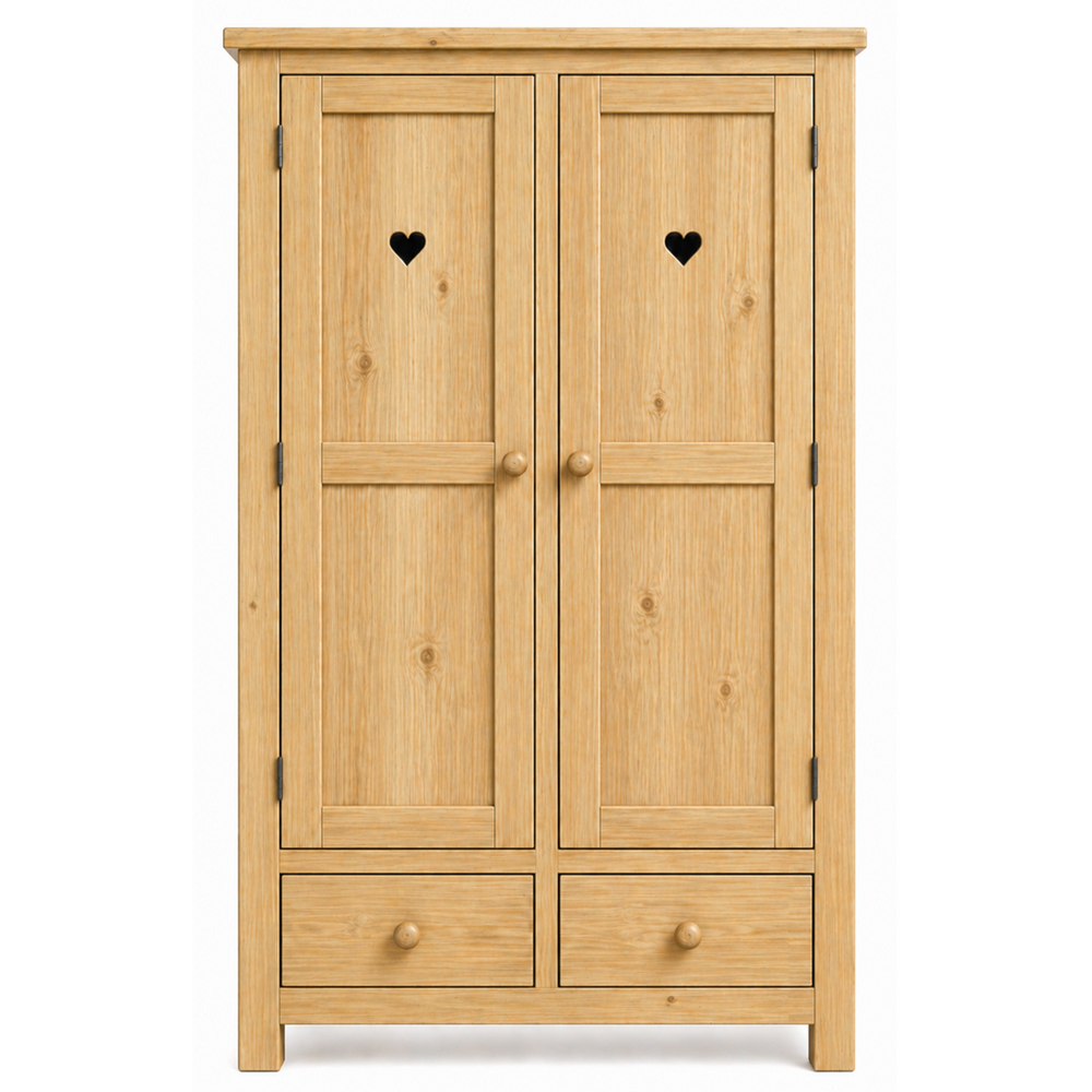 Armoire avec coeur 2 portes + 2 tiroirs en épicéa massif huilé miel | TERROIR
