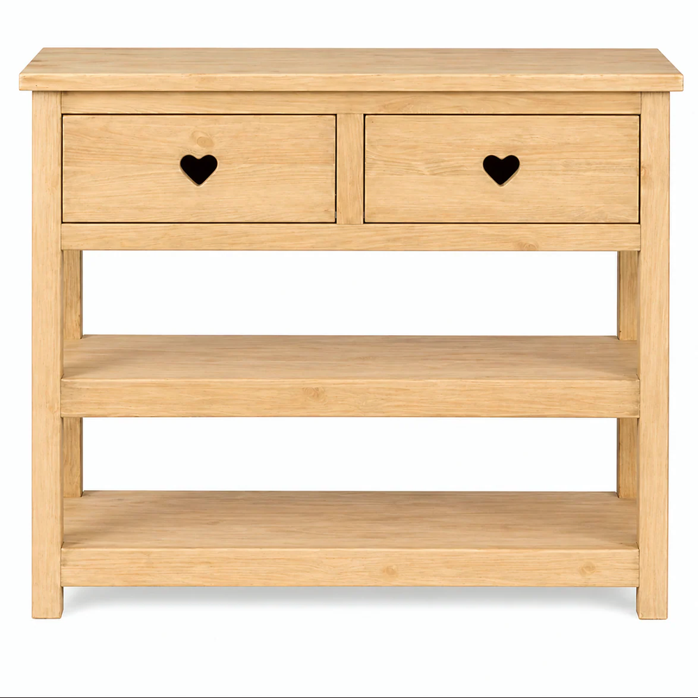 Console avec cœur 2 tiroirs en épicéa massif huilé miel | TERROIR