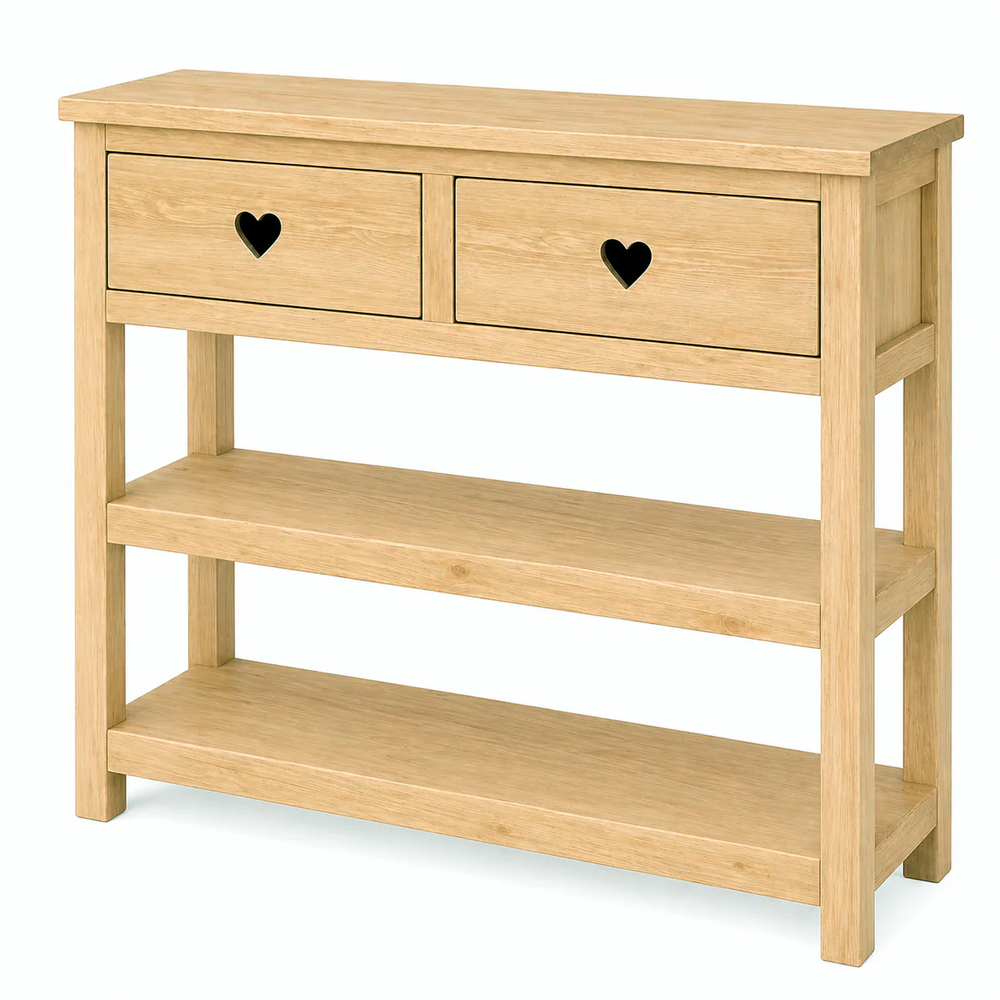 Console avec cœur 2 tiroirs en épicéa massif huilé miel | TERROIR