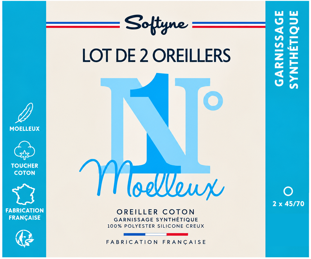 Oreiller 45 x 70 cm Softyne n°3 ferme et anti-acariens