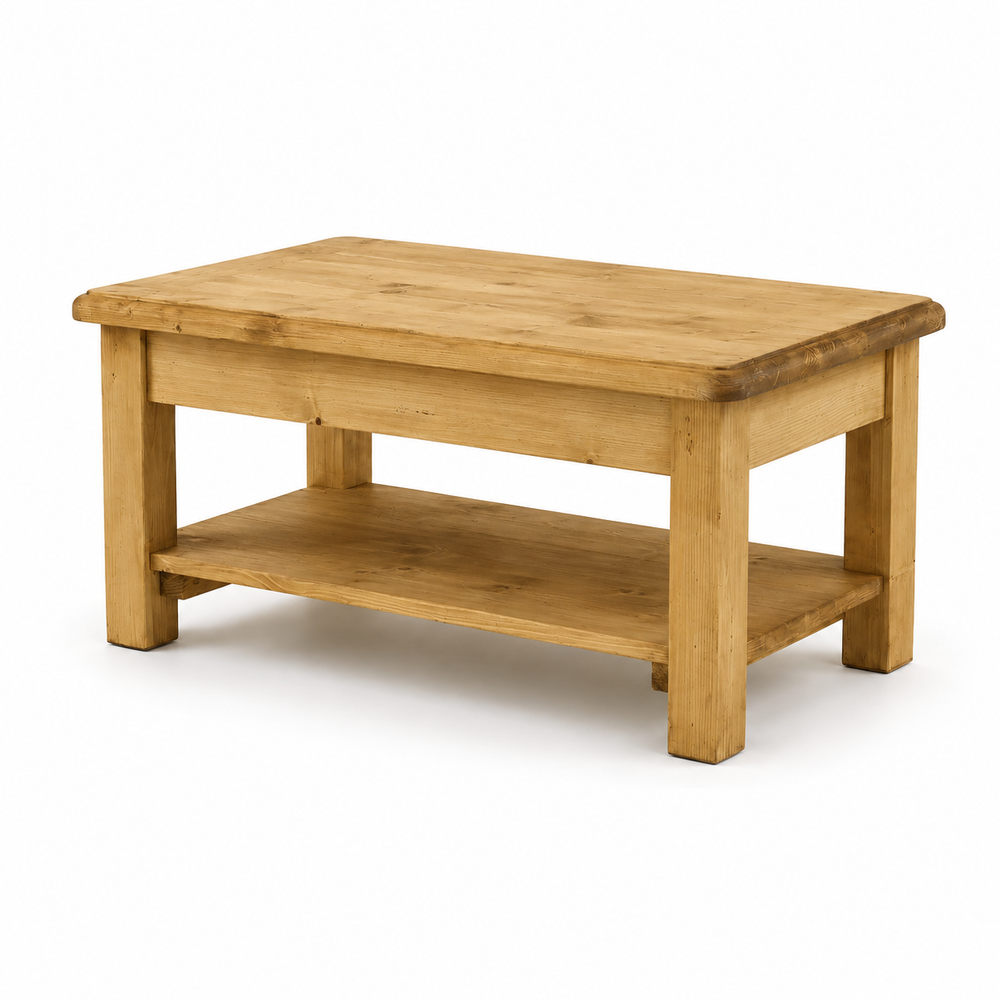 Table basse 100 cm 2 plateaux en épicéa massif huilé miel | OREGON