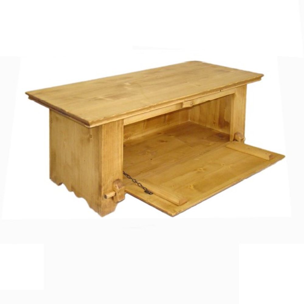Table basse 120 cm coffre 1 porte basculante en épicéa massif huilé miel | OREGON