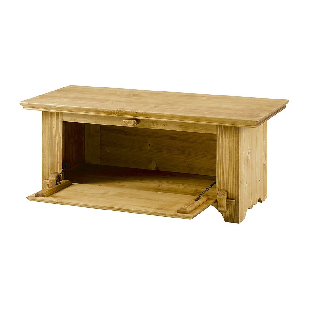 Table basse 120 cm coffre 1 porte basculante en épicéa massif huilé miel | OREGON