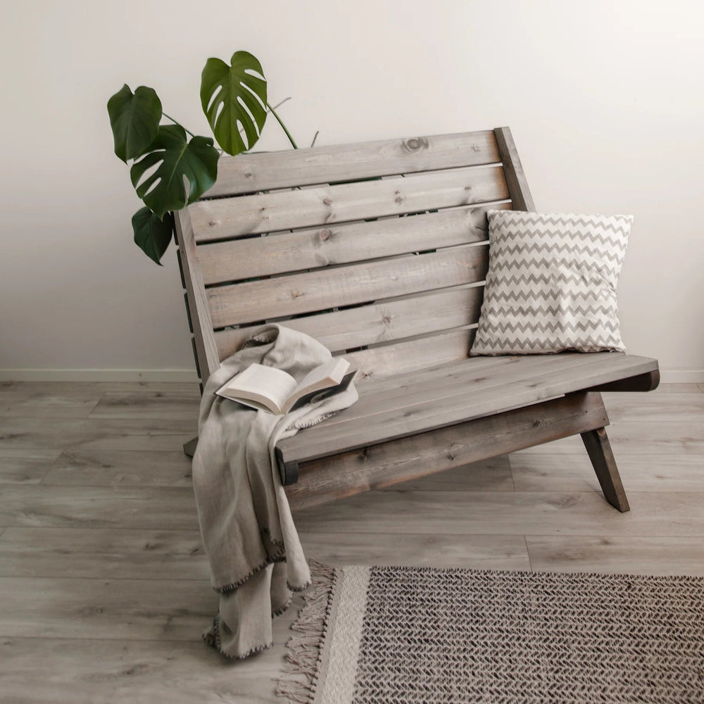 Chaise de jardin double en pin huilé gris - Ecofurn