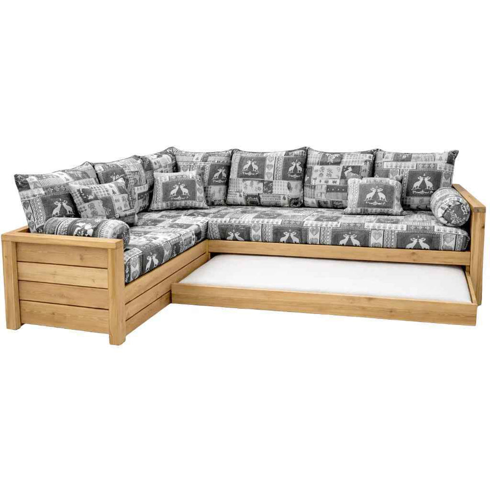 Canapé gigogne NORDIC Chambéry taupe avec angle à gauche en pin massif brossé miel