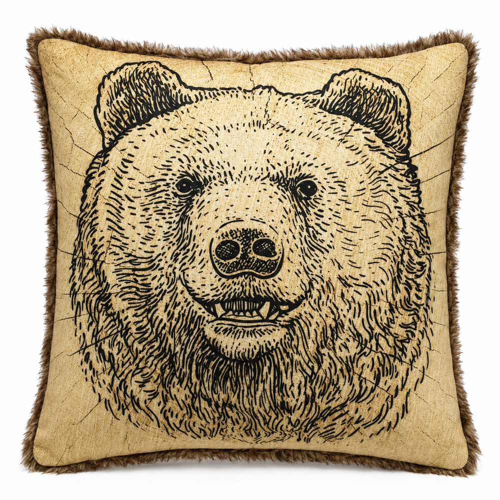 Coussin 45x45cm fausse Fourrure Marron & ours