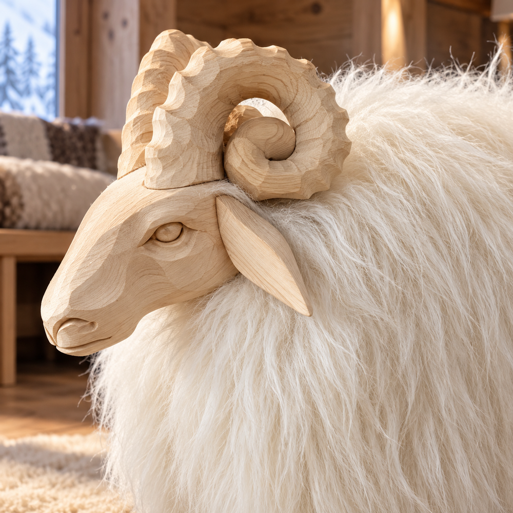 Mouton sculpté blanc grand modèle - Maison Yak