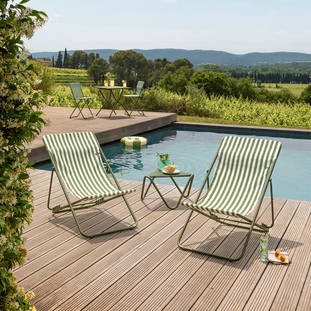Transat jardin pliant multi-positions Vert Rayure