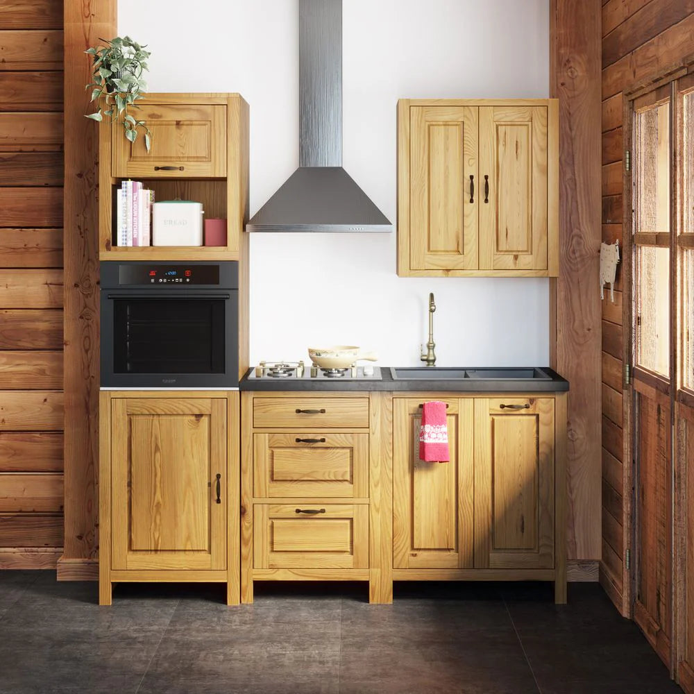 Meuble haut 120 cm d'angle à gauche avec deux portes ARAVIS bois massif
