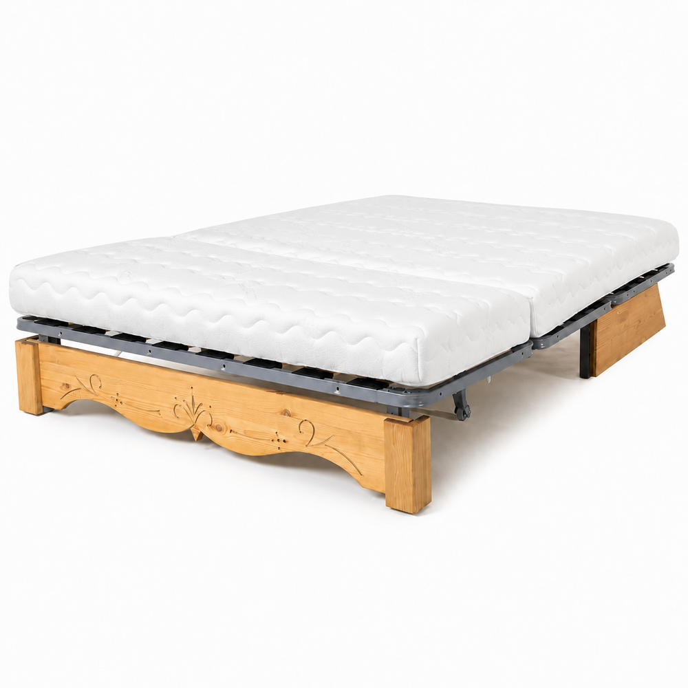 Canapé convertible BZ épicéa massif sculpté 140 x 190 cm courchevel gris | Aspin