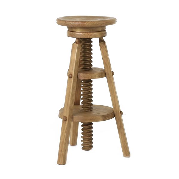 Tabouret de bar à vis réglable en pin massif ciré rustique - Région