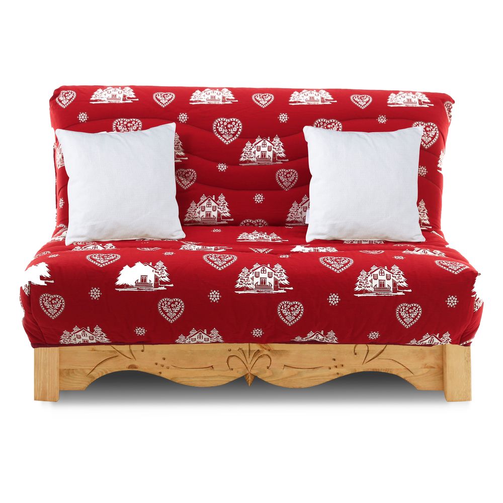 Canapé convertible BZ pin massif sculpté 140 x 200 cm coeurchevel rouge Aspin