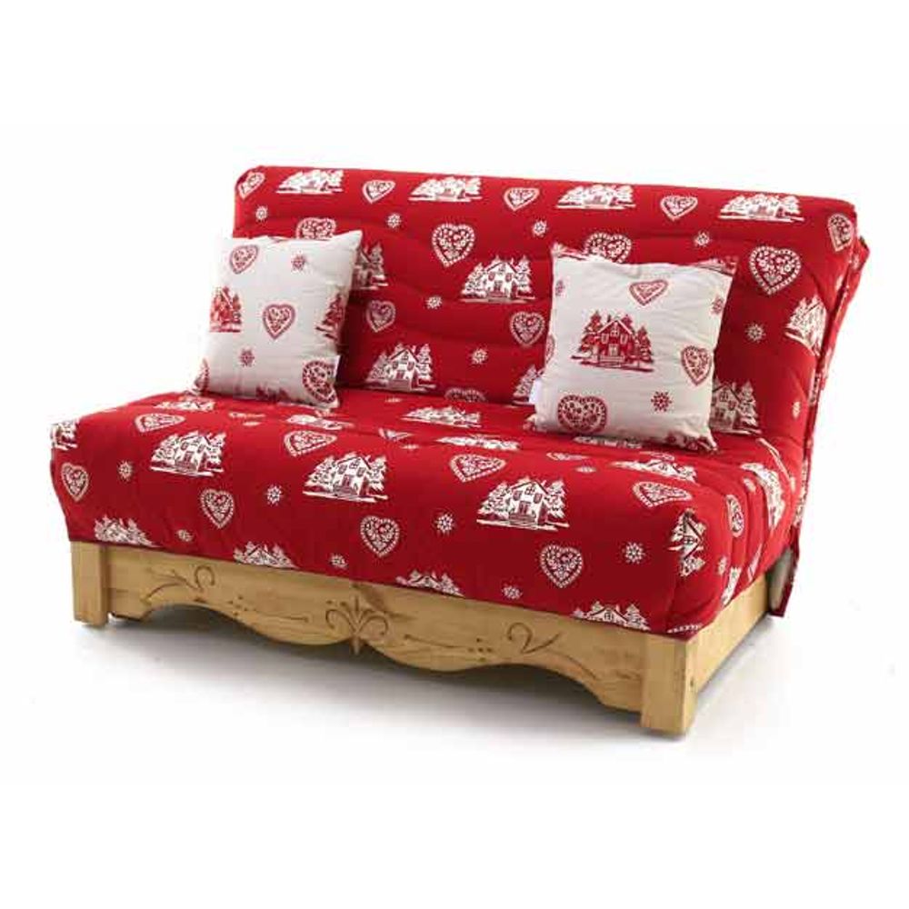 Canapé convertible BZ pin massif sculpté 140 x 200 cm coeurchevel rouge Aspin