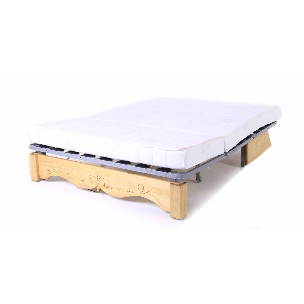 Canapé convertible BZ pin massif sculpté 140 x 200 cm coeurchevel rouge Aspin