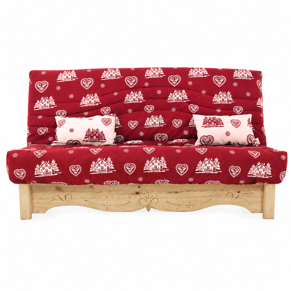 Clic clac 140 x 190 cm épicéa huilé miel et tissu courchevel grenat | Aspin