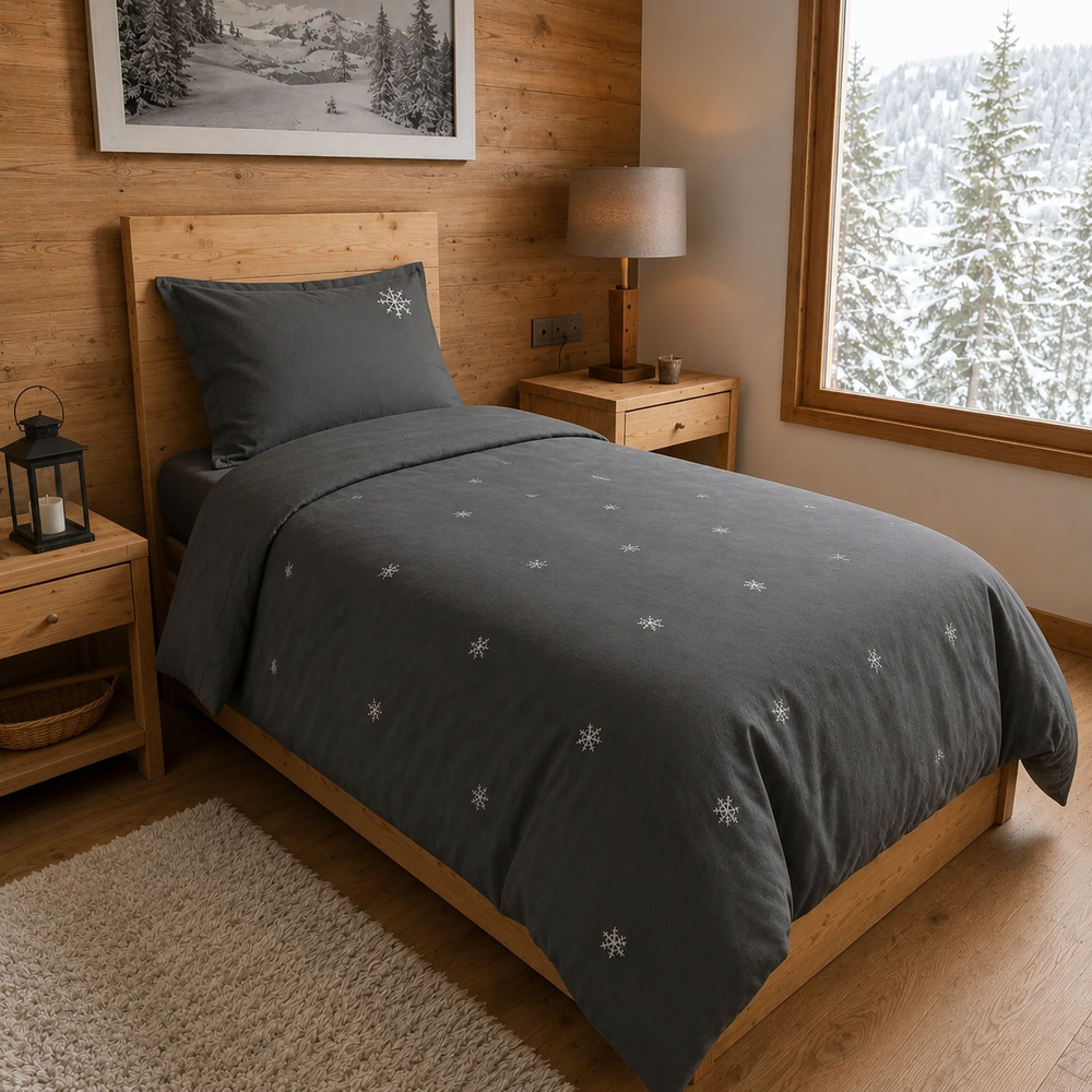 Housse de couette 140 x 200 cm neige ardoise | Flocons de nuit