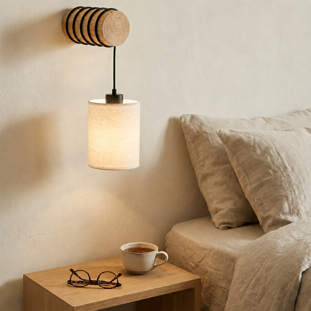 Applique murale TRENO en pin naturel et lin