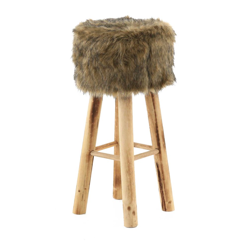 Tabouret fausse fourrure marron